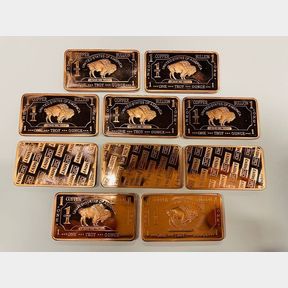 (10) 1 OUNCE TROY OUNCE USA AMERICAN BUFFALO .999 FINE COPPER BULLION BAR INGOT CU ELEMENT**