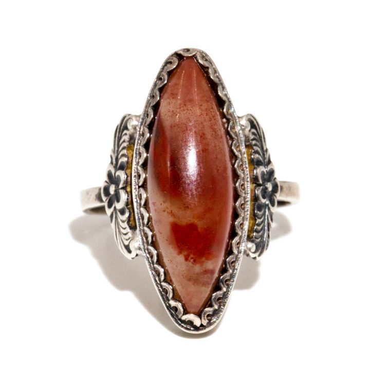 Vintage Silver Ring With Ornamental Stone ,