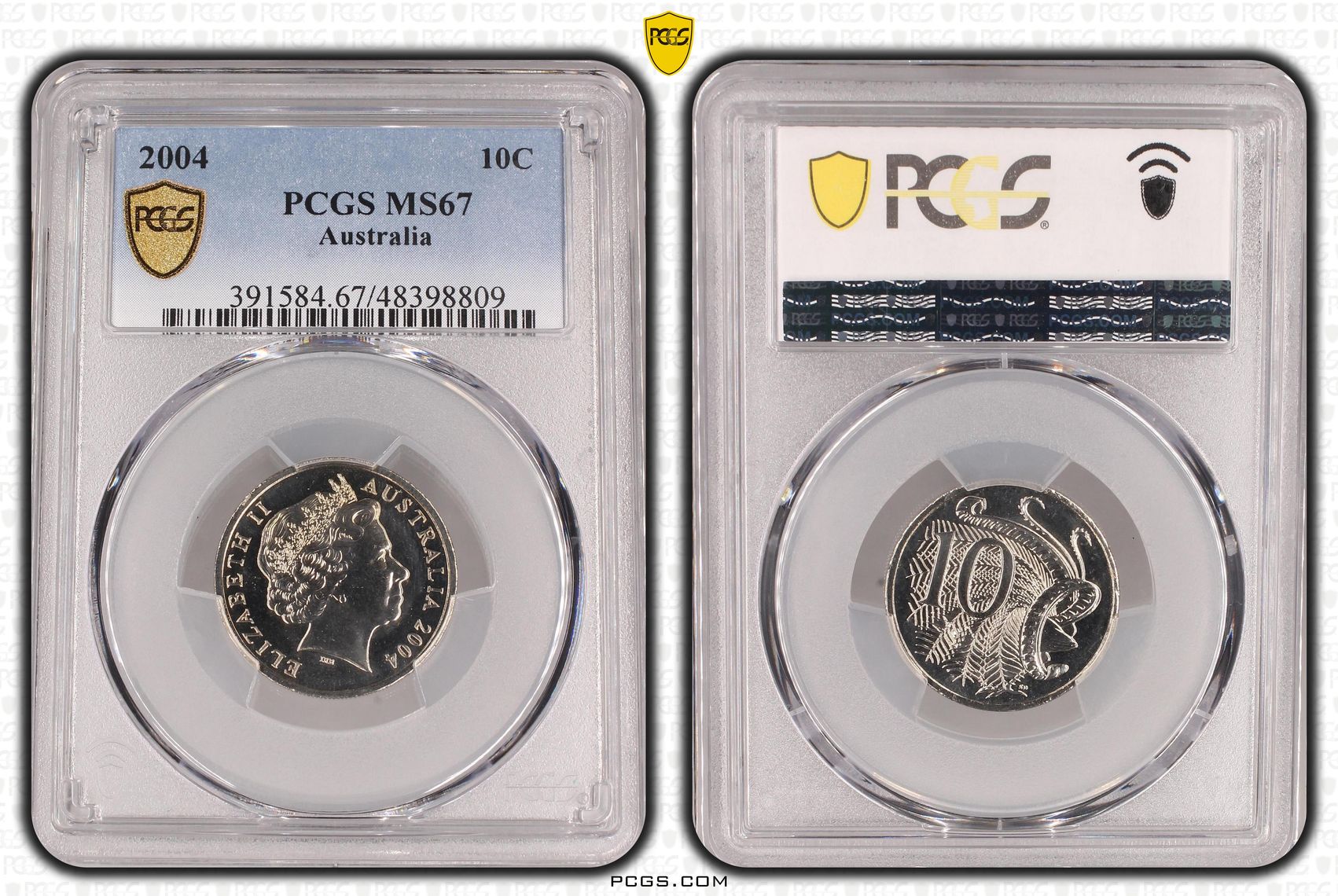 Elizabeth II, Ten Cent, 2004, PCGS MS67
