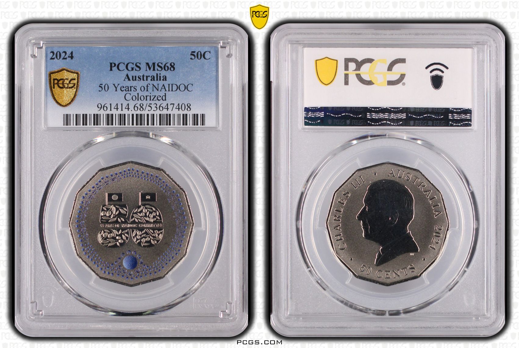 190 · 50 Years of NAIDOC Colourised, Fifty Cent, 2024, PCGS MS68