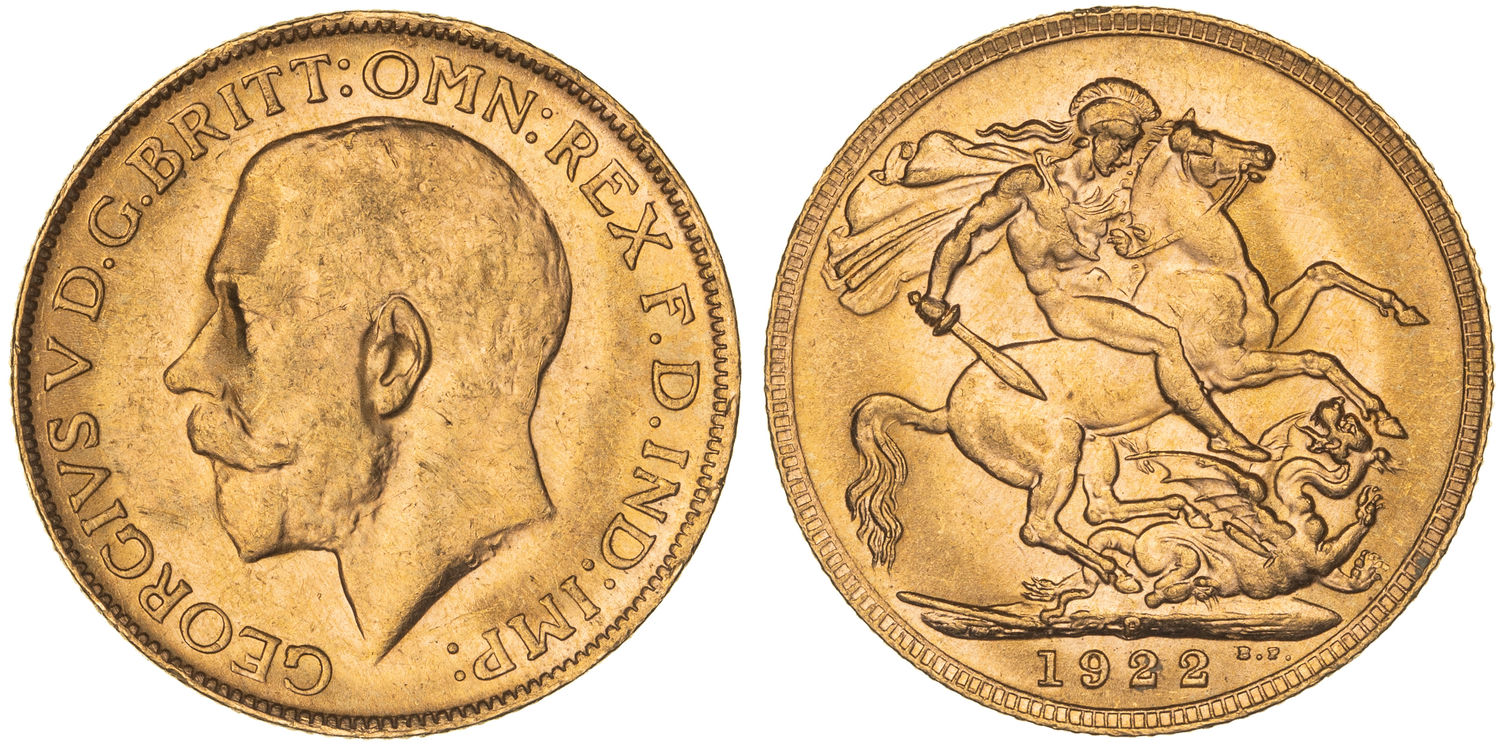 George V, St George Reverse, Sovereign, 1922-P, EF