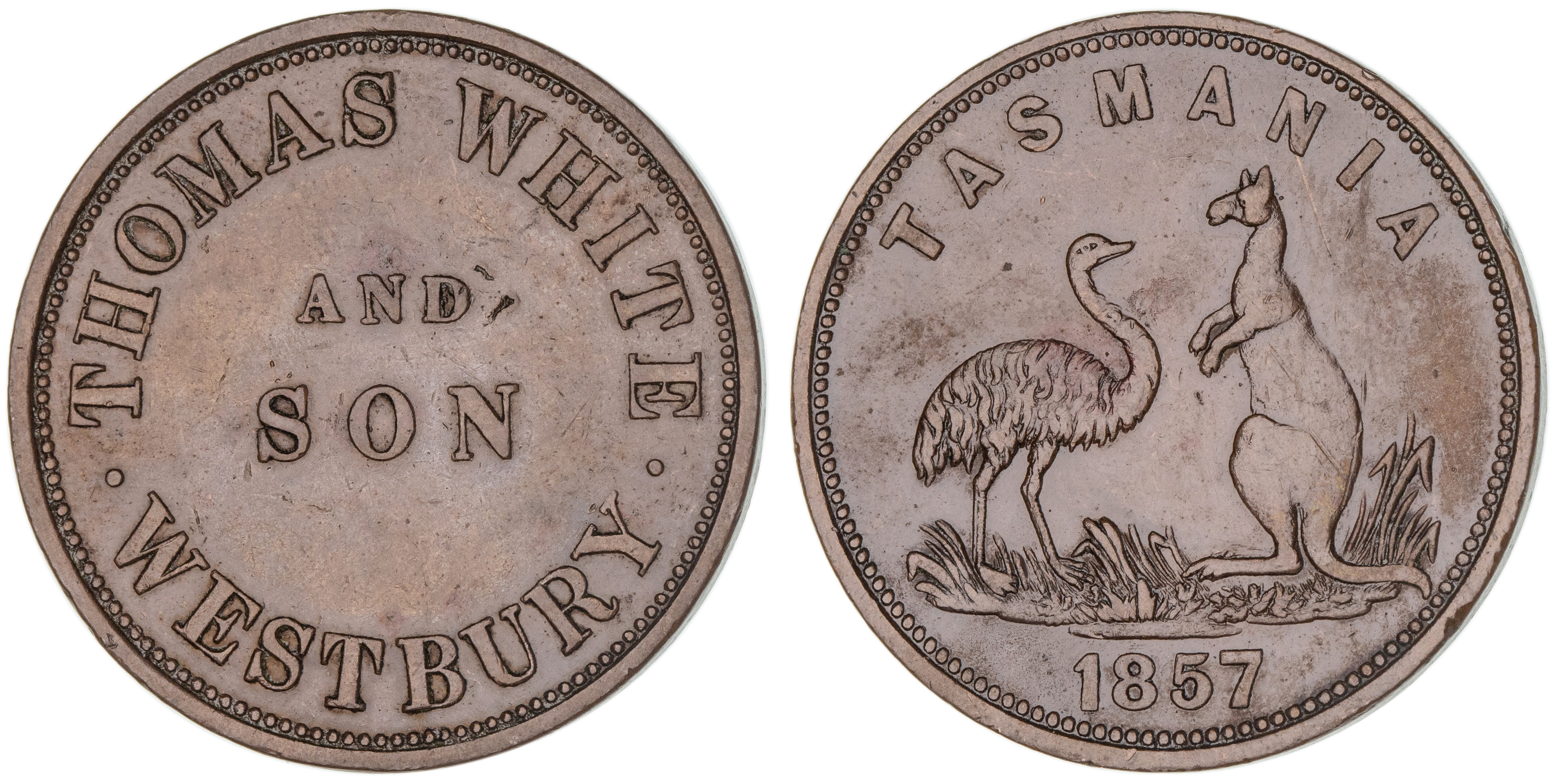 Thomas White, Westbury, Tas., Penny, 1857, gVF