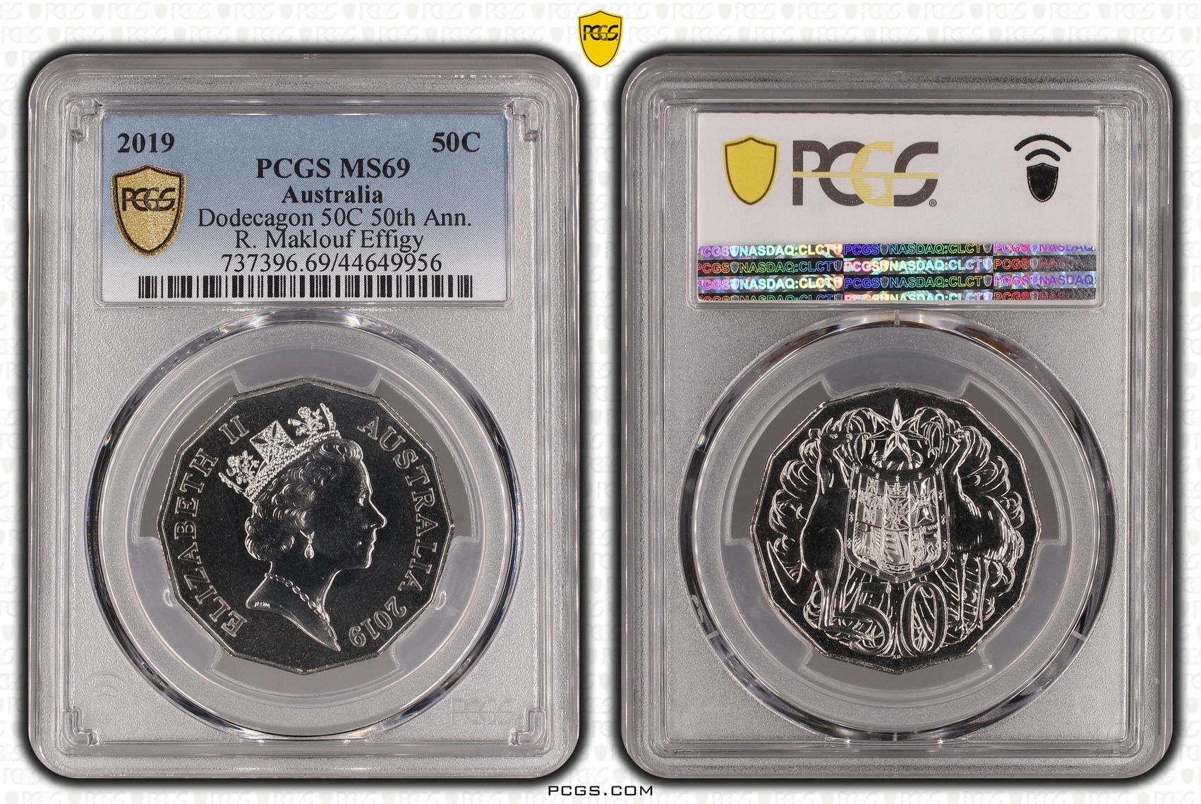 Elizabeth II, Dodecagon 50th Anniv. Maklouf Effigy, Fifty Cent, 2019, PCGS MS 69