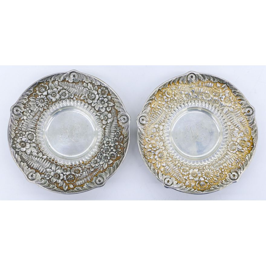 Pair Antique Tiffany & Co. Repousse Sterling Dishes