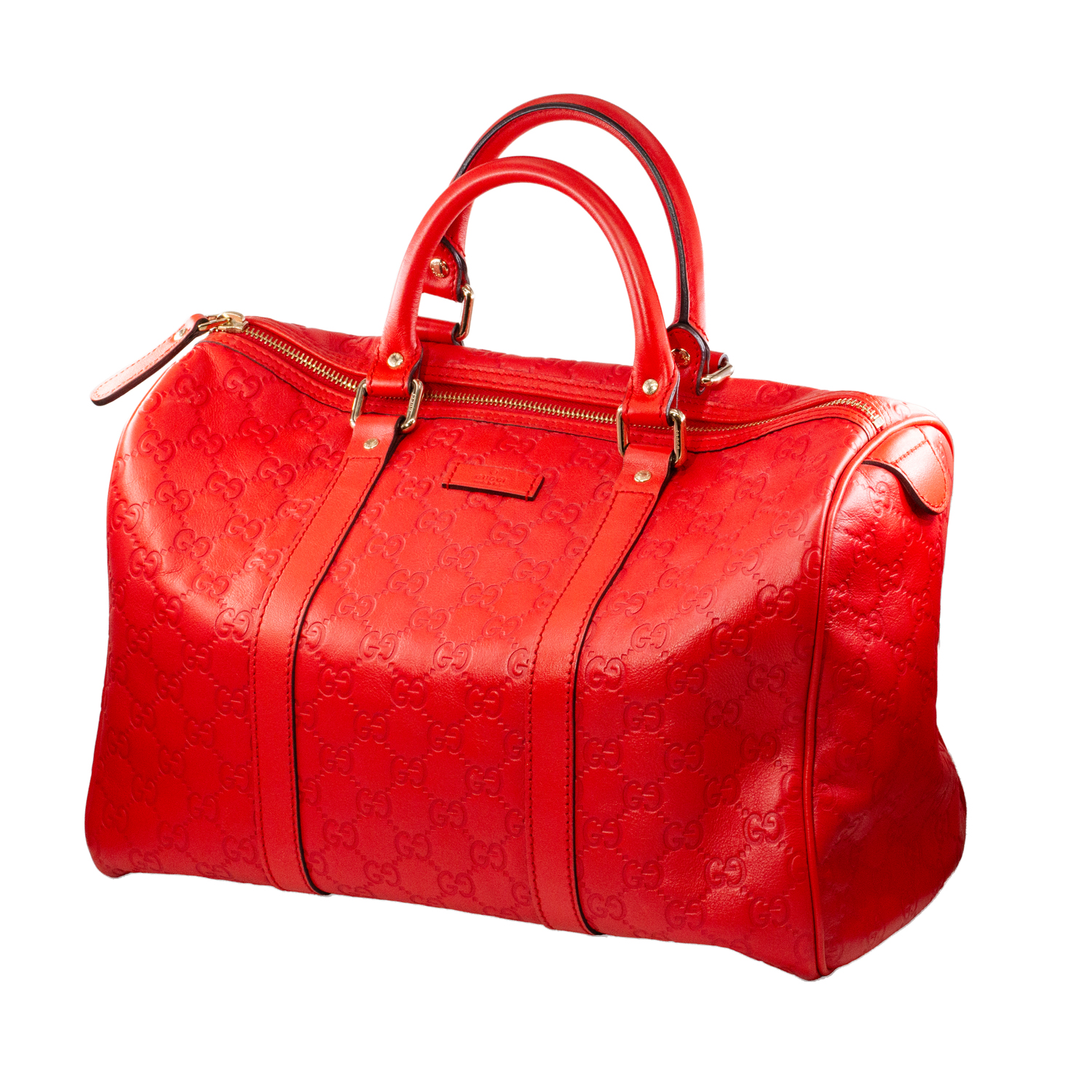 Gucci Guccissima Leather Boston Bag – Red Embossed Monogram