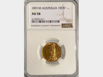 1891 VICTORIA JUBILEE HEAD MELBOURNE MINT GOLD SOVEREIGN AU58