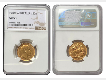 1908 EDWARD VII PERTH MINT SOVEREIGN AU53