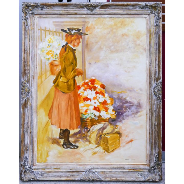 Large Wadsworth Woman with Flowers Oil Painting- 58x46''