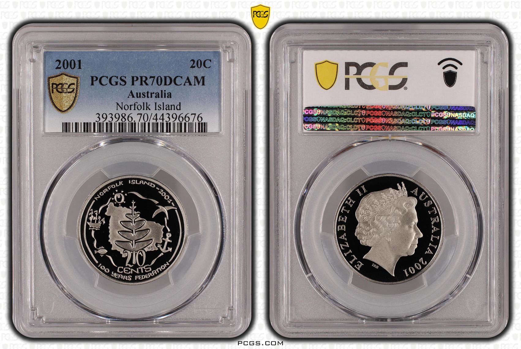 2001 Australian Twenty Cent, 20c Proof Norfolk Island PCGS - PR70DCAM POP 43/0 -676