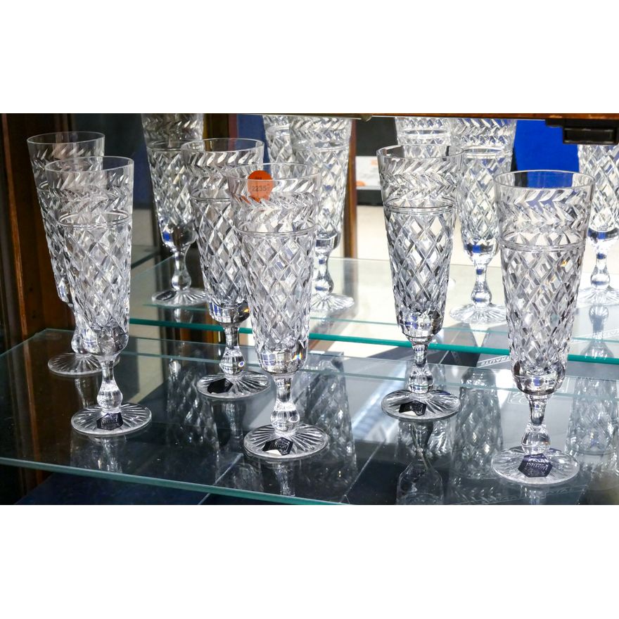 Set 6 Stuart Cheltenham Crystal Champagne Flutes 7.5'' with Boxes