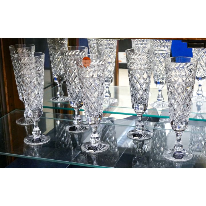 Set 6 Stuart Cheltenham Crystal Champagne Flutes 7.5'' with Boxes