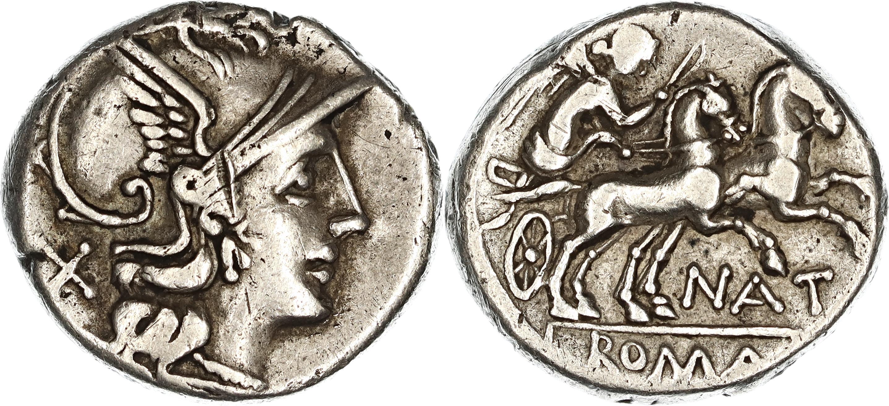 Roman Republic, Pinarius Natta, Silver Denarius, 155 BC, gVF