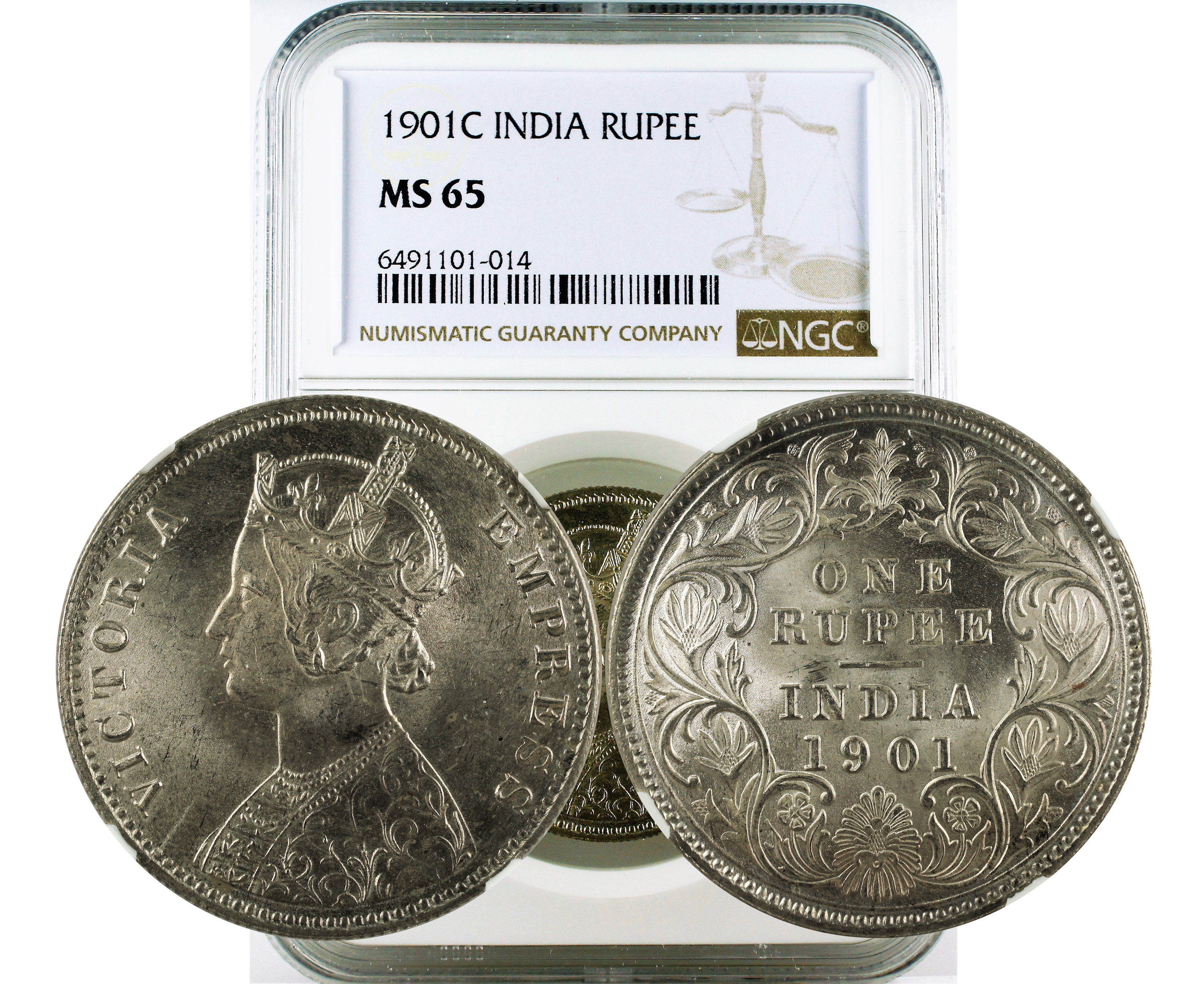 1901C INDIA RUPEE MS 65