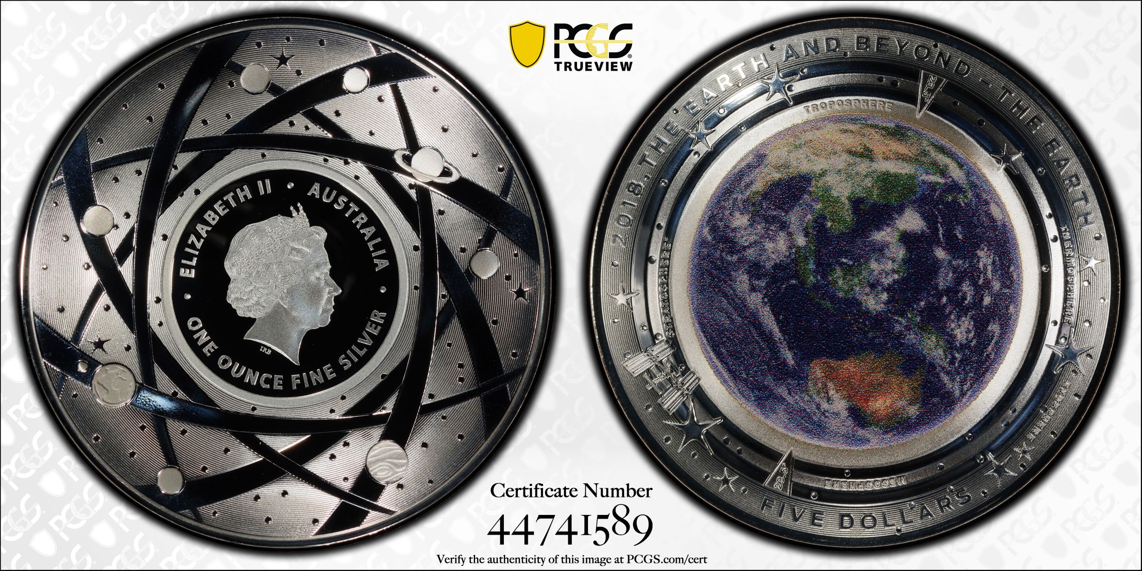 Elizabeth II, The Earth POP 205/0, Five Dollar, 2018, PCGS PR70DCAM