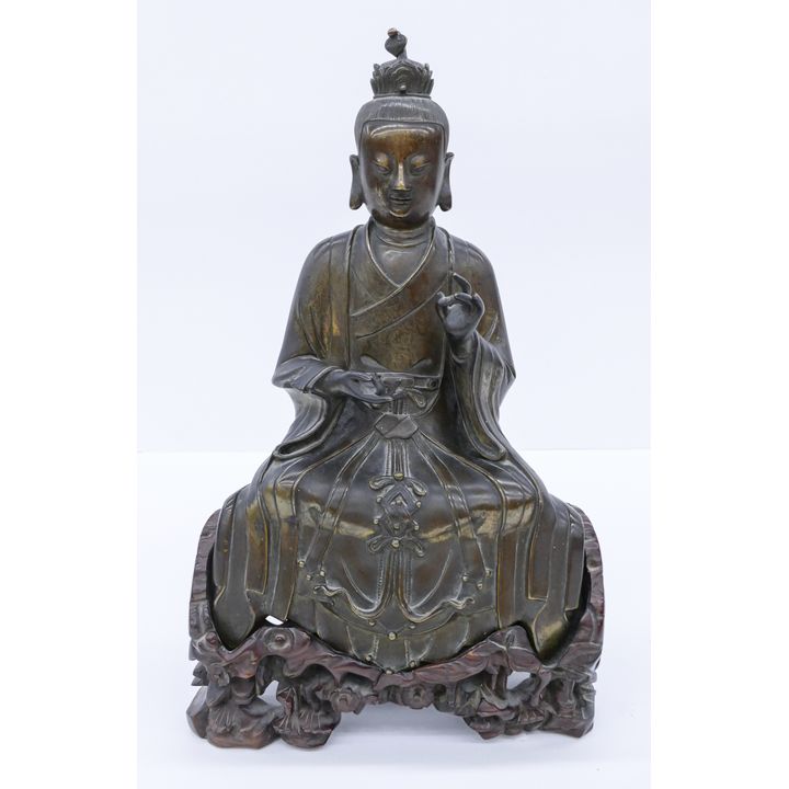 Chinese 18th/19th Cent. Seated Bronze Monk on Stand