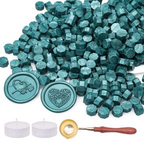 METALLIC DUCK GREEN SEALING WAX BEADS, ZRCHLS 370 PIECES OCTAGON WAX SEAL BEADS KIT WITH A MELTING SPOON AND 2 CANDLES FOR SEAL ST
