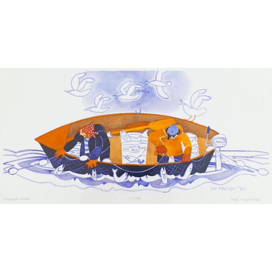 Rie Munoz ''Picking Fish'' 1984 Signed Print 11.75''x20'' Sheet.