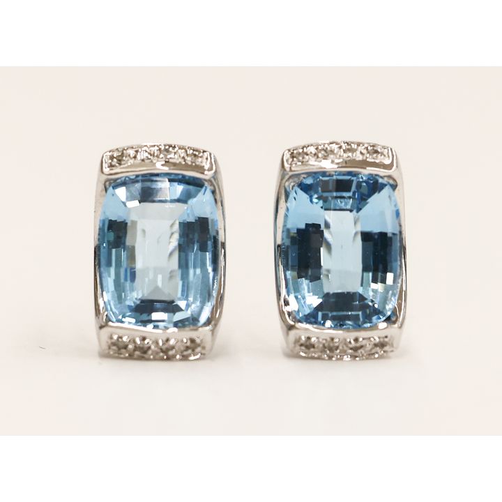 Ladies 14k Blue Topaz and Diamond Earrings