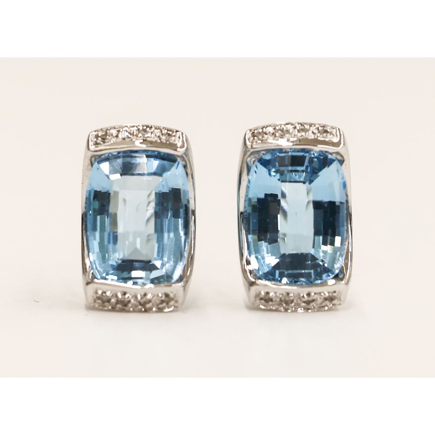 Ladies 14k Blue Topaz and Diamond Earrings