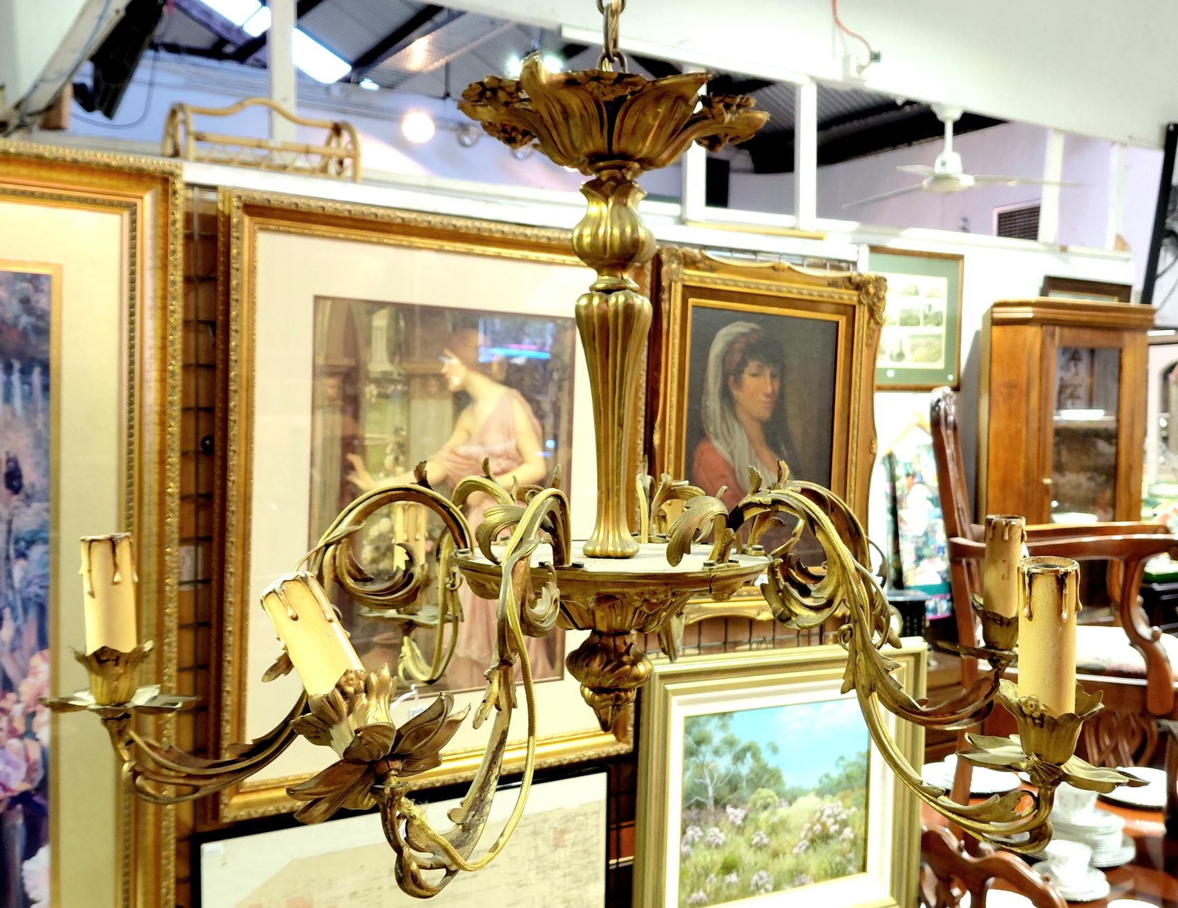 189 · ART NOUVEAU PRESSED BRASS CHANDELIER
