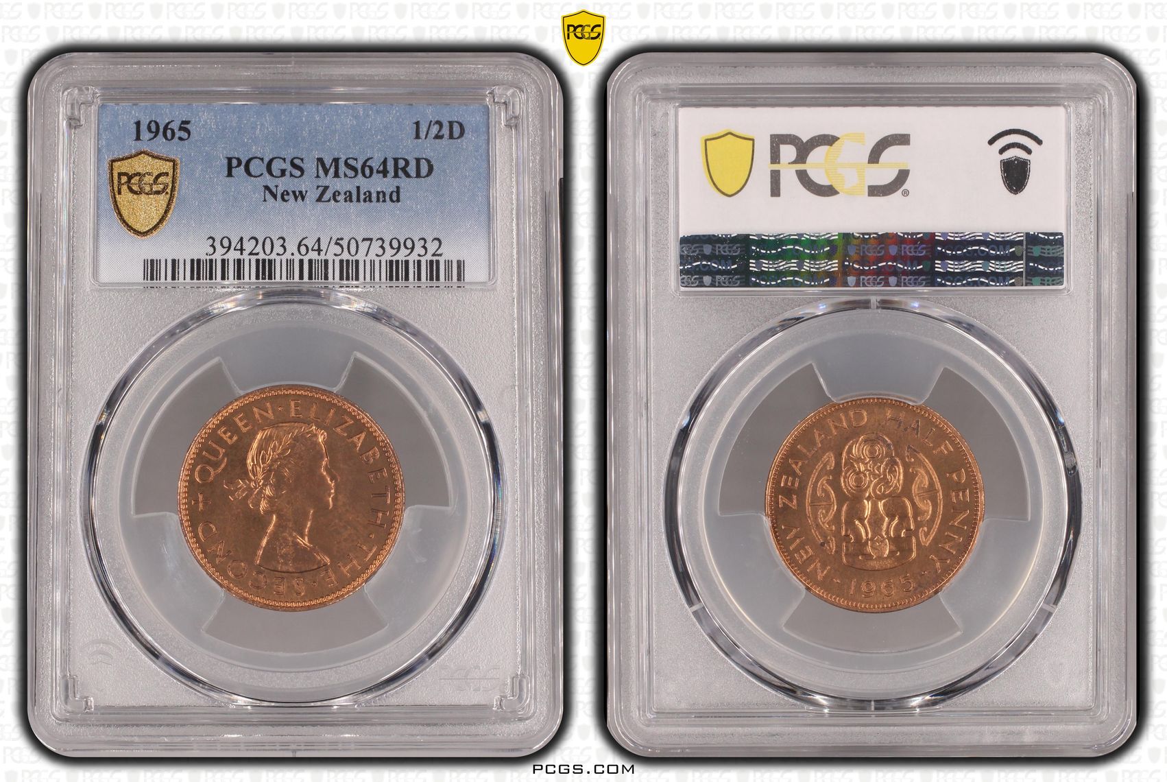 New Zealand, Elizabeth II, Halfpenny, 1965, PCGS MS64RD