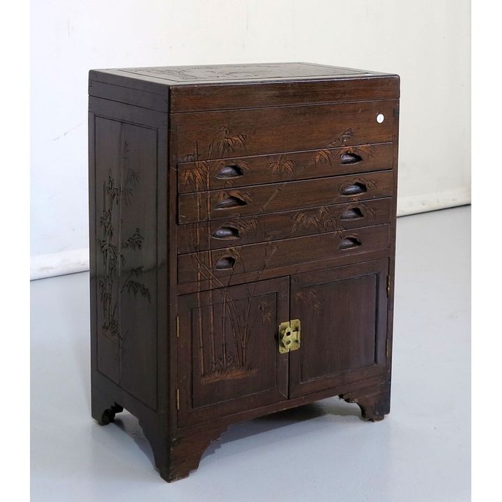 VINTAGE CHINESE CUTLERY CHEST with assorted cutlery as per image