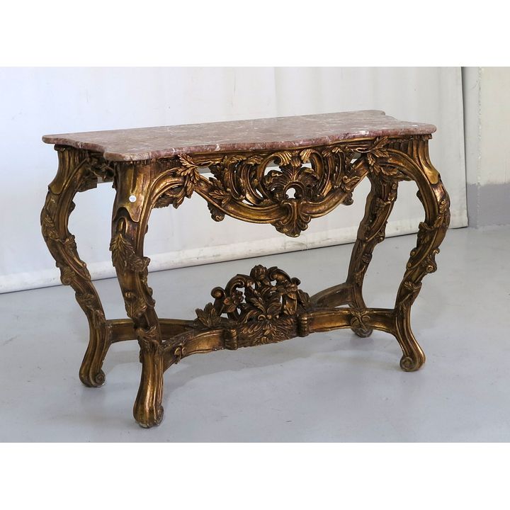 FRENCH MARBLE TOP CARVED GILTWOOD CONSOLE TABLE