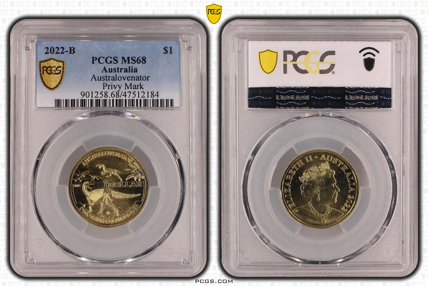 Australovenator - Privy Mark, One Dollar, 2022-B, PCGS MS 68