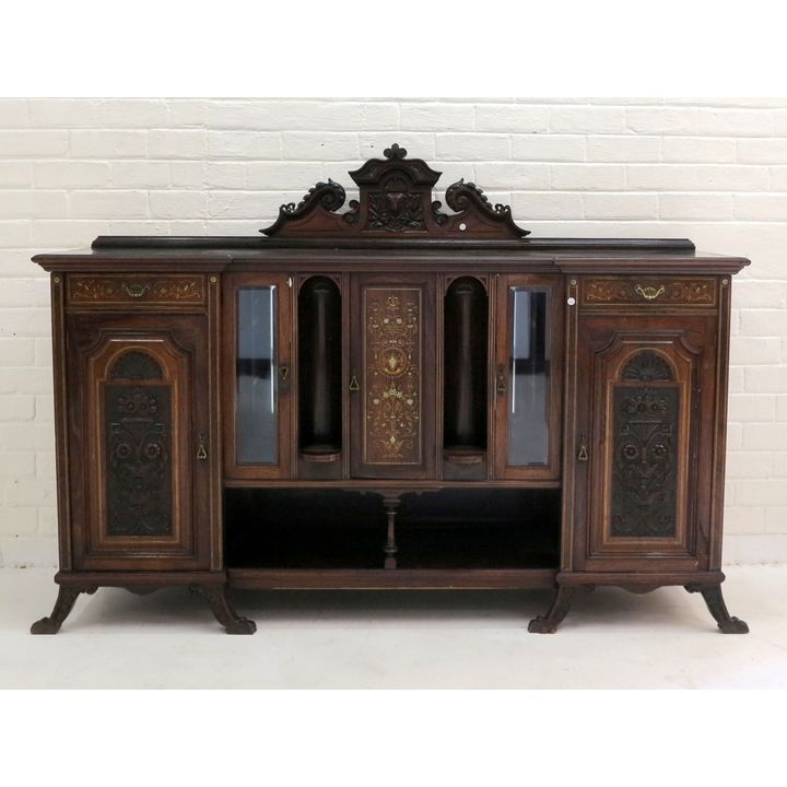 VICTORIAN CARVED AND INLAID ROSEWOOD SIDEBOARD