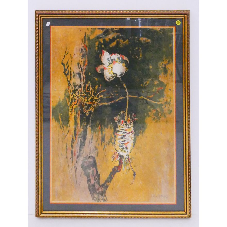 Hoi Lebadang 'Lotus Blossoms' S/N Lithograph Gallery Framed- 34x25.5''