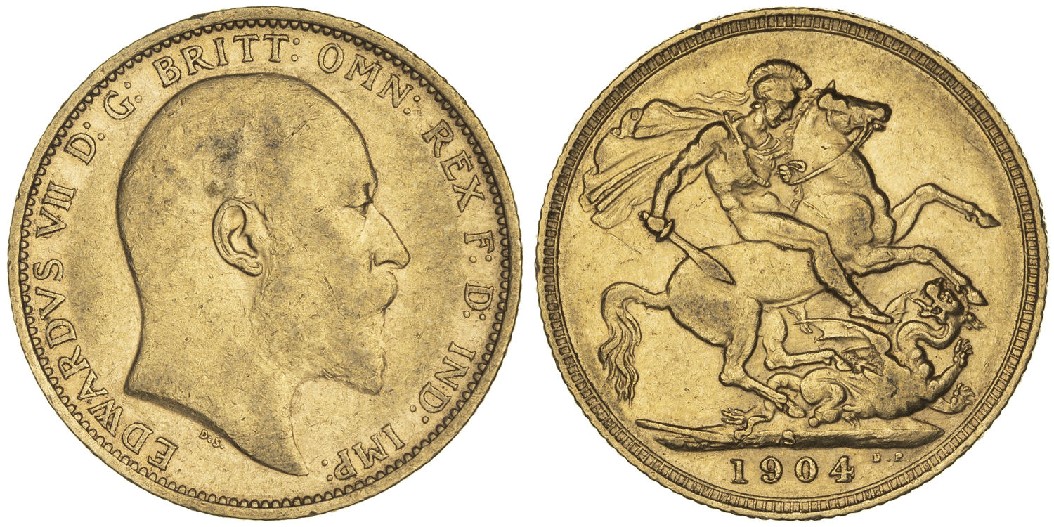 Edward VII, St George Reverse, Sovereign, 1904-S, EF