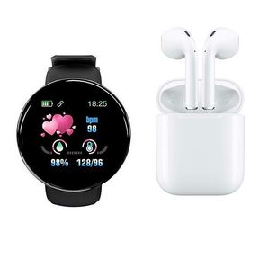 Smart Watch D18 and i12 TWS Wireless Bluetooth Ear Pods with Charging Box Black and White |