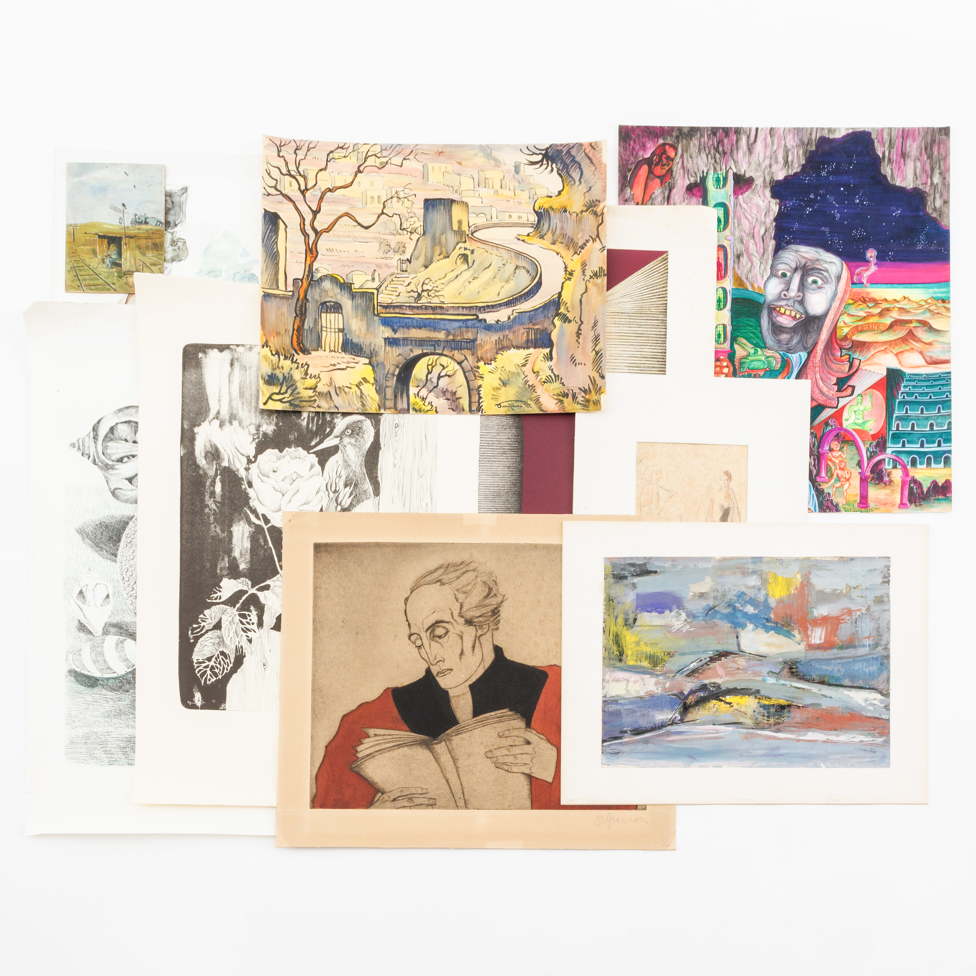Folder featuring lithographs, watercolours, small paintings on board (Albert Berr, 20th – kavel bij Bernaerts, Antwerp