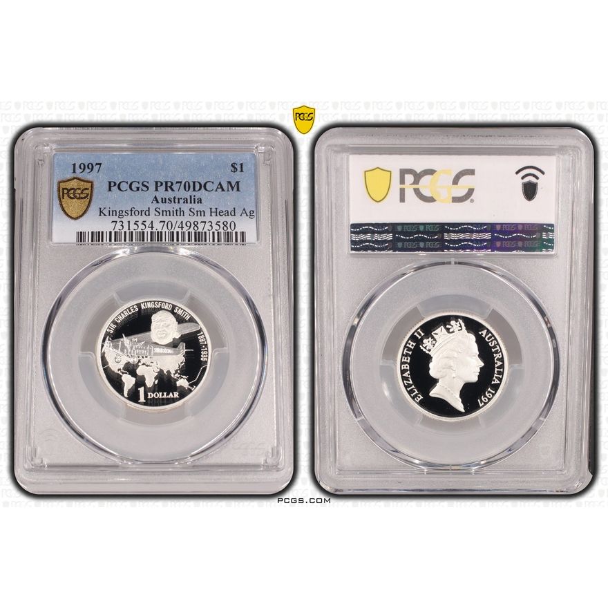 Kingsford Smith Sm Head Ag, One Dollar, 1997, PCGS PR70DCAM