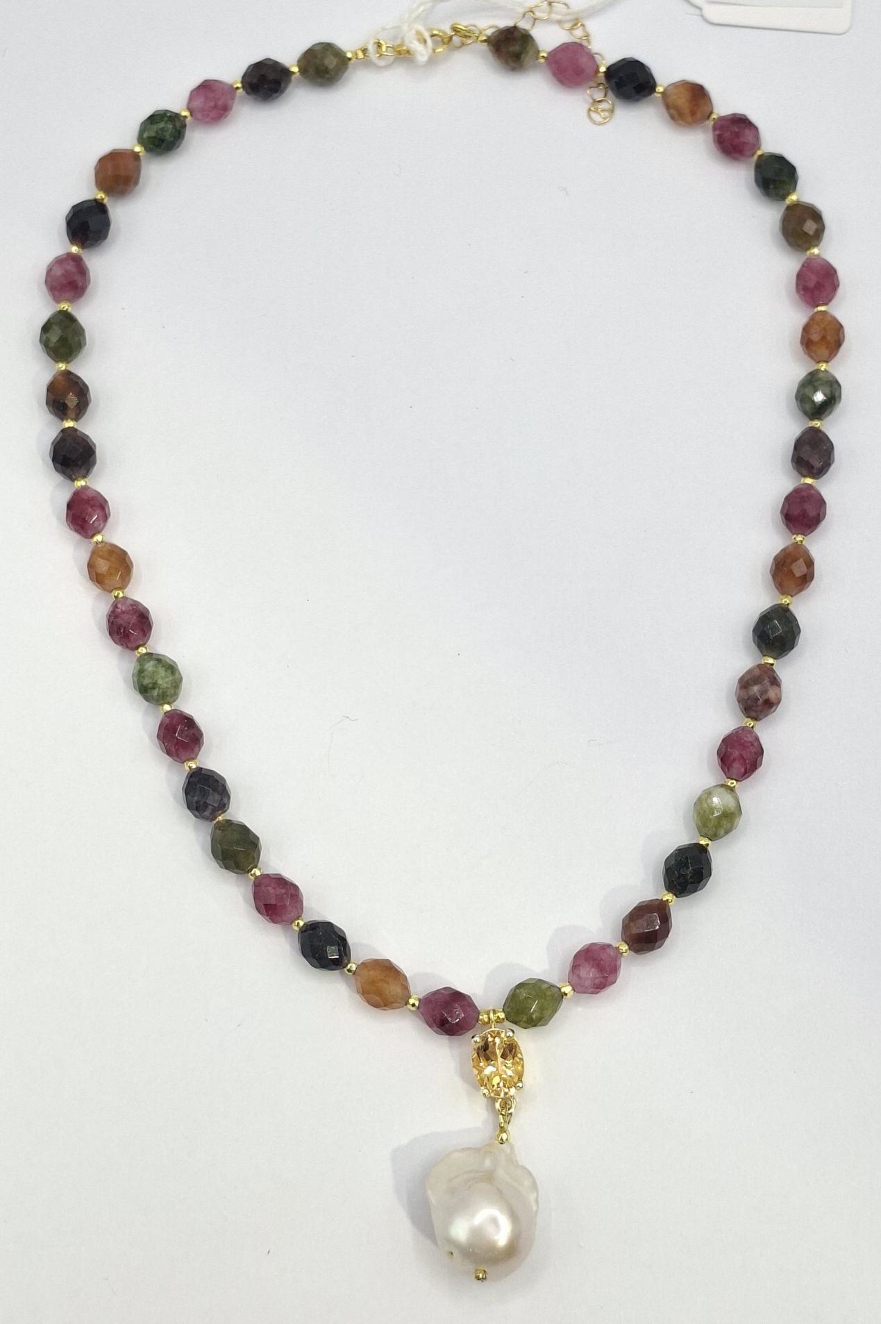 254 · STERLING SILVER TOURMALINE PEARL NECKLACE