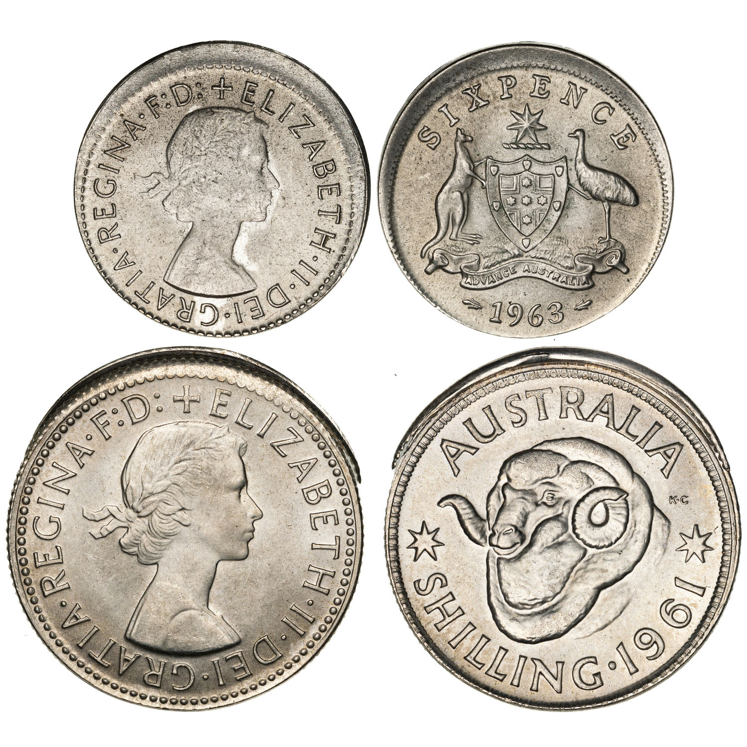 Elizabeth II, Sixpence - Shilling, 1961 - 1963, aUNC