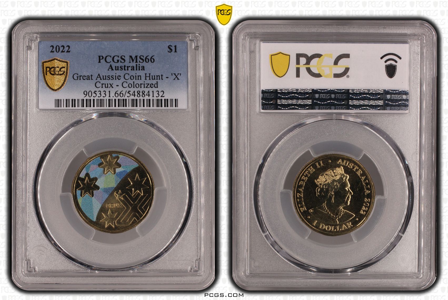Great Aussie Coin Hunt - 'X' Crux - Colorized, One Dollar, 2022, PCGS MS66