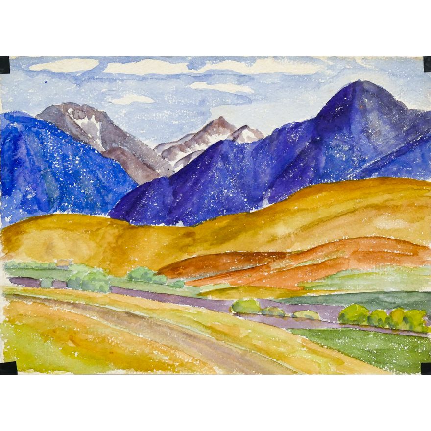 Arthur or Albert Runquist ''Blue Mountain Landscape'' Watercolor on Paper 11''x15''