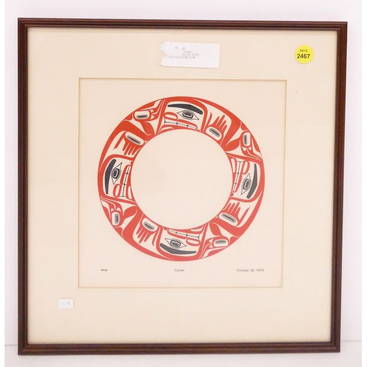 Robert Davidson 'Cycles' NW Coast Serigraph- 14x14'' framed