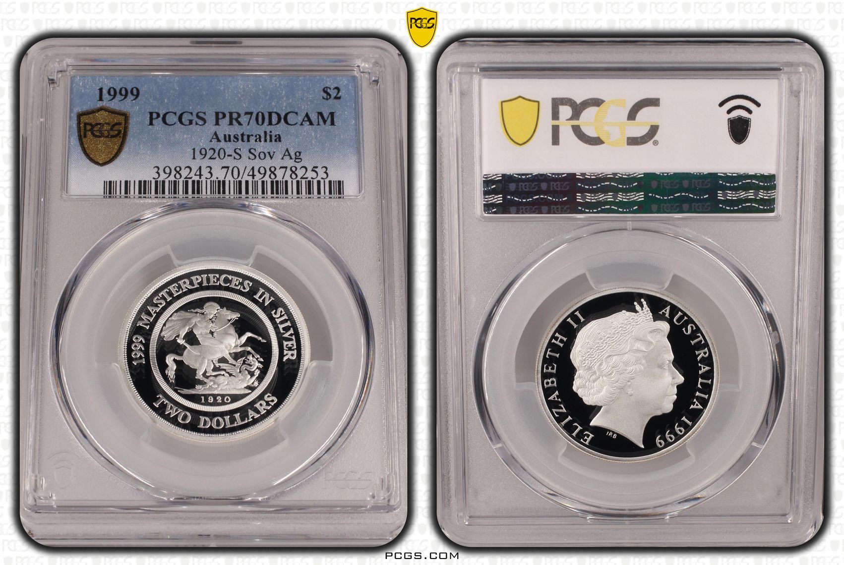 1920-S Sov Ag POP 54/0, Two Dollar, 1999, PCGS PR70DCAM