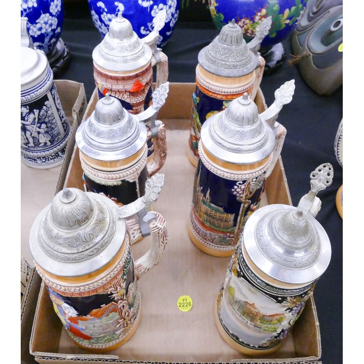 Box 6pc Vintage German Steins- approx 9''