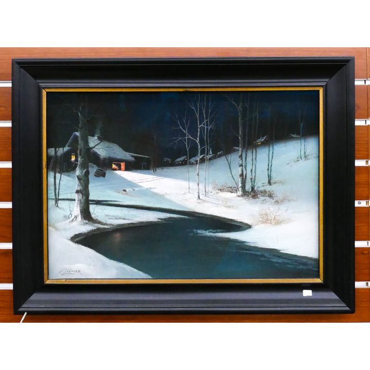 Harry Linder Winter Night Scene Pastel Framed- 18x24''