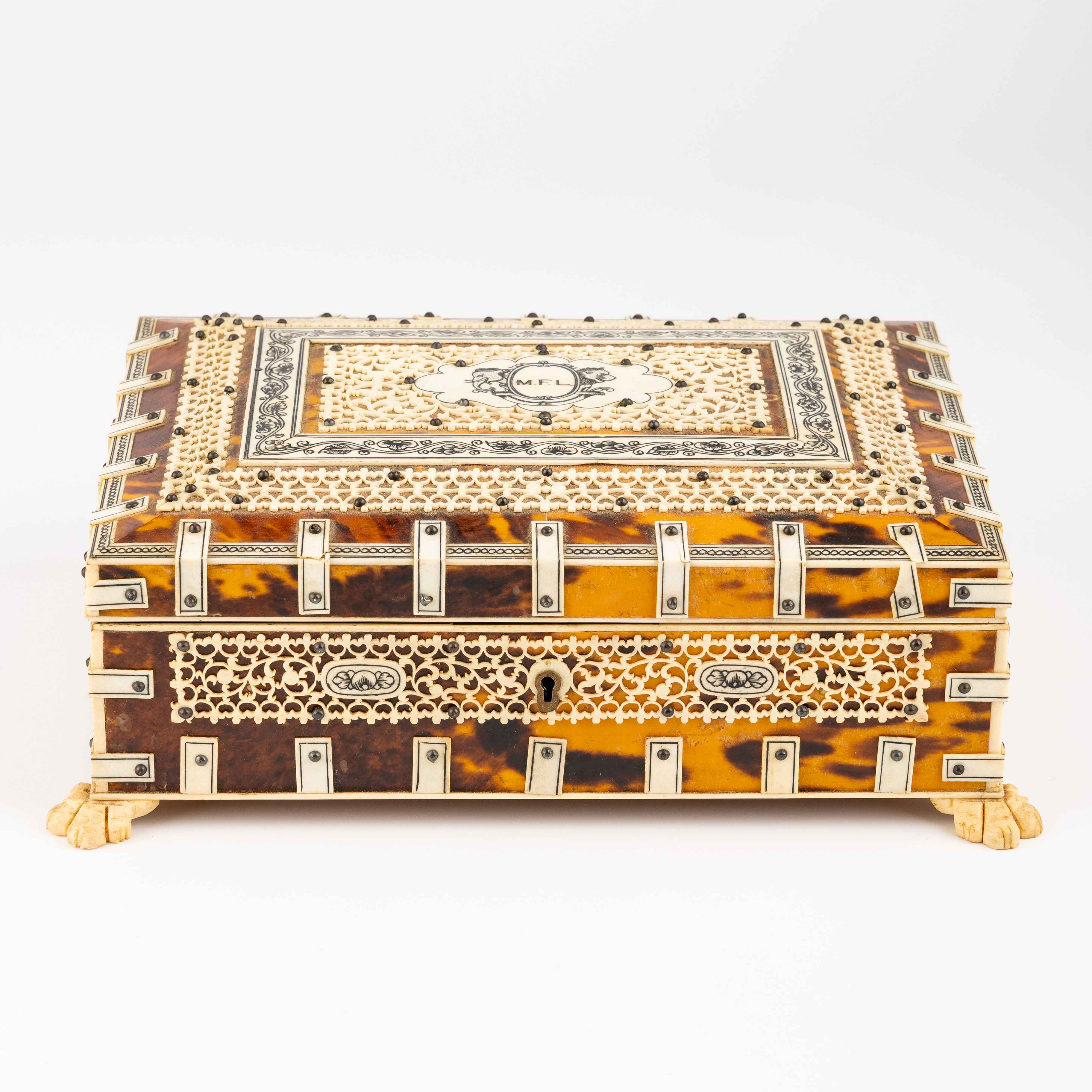 Hardwood & Bone Jewelery Box, 1900s, gVF