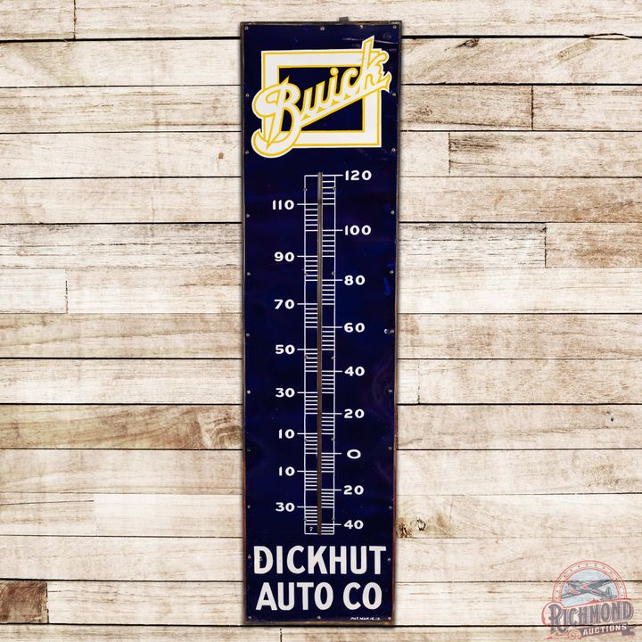 Rare 6' Buick Dickhut Auto Co. SS Porcelain Thermometer Sign