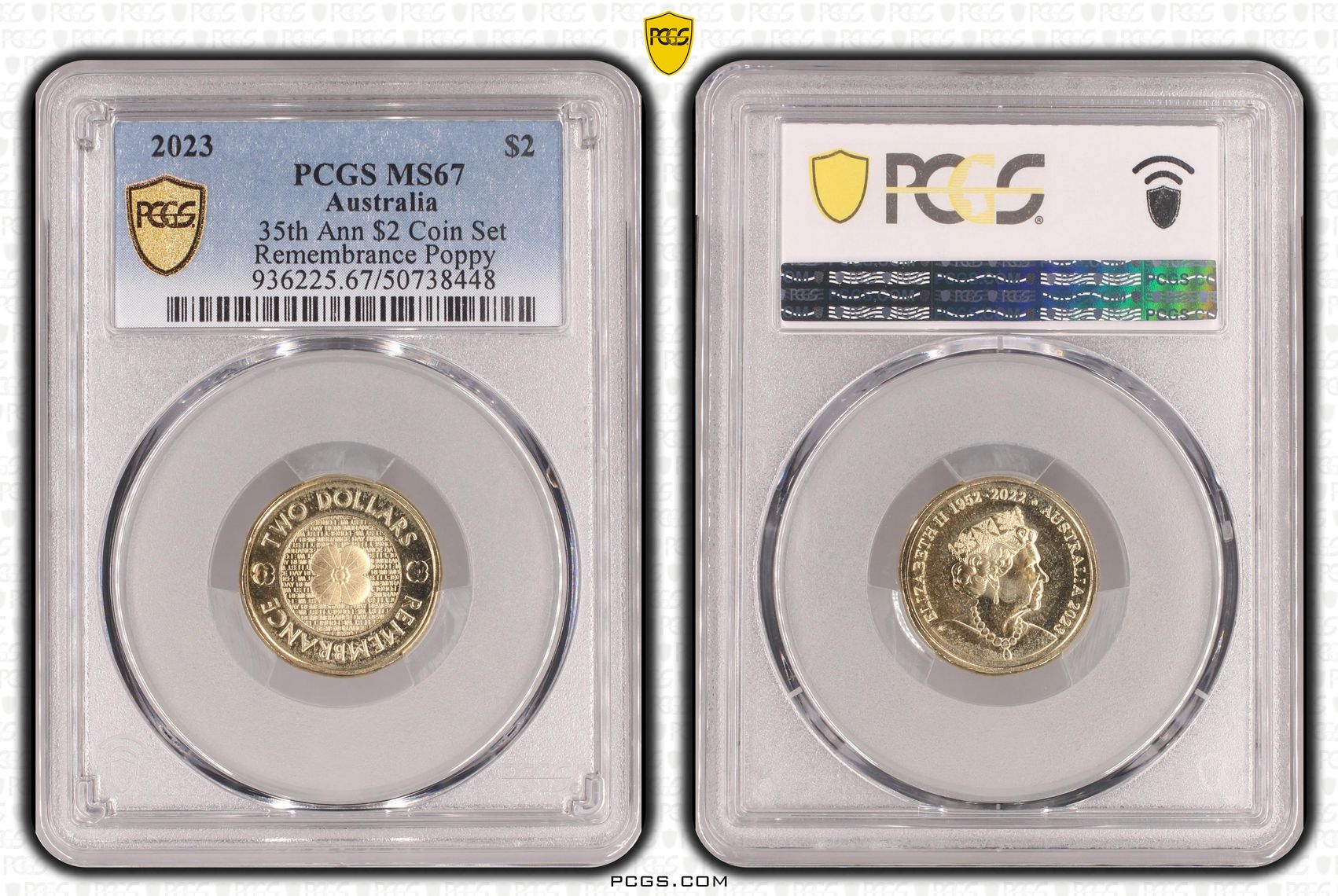 35th Ann $2 Coin Set Remembrance Poppy, Two Dollar, 2023, PCGS MS67