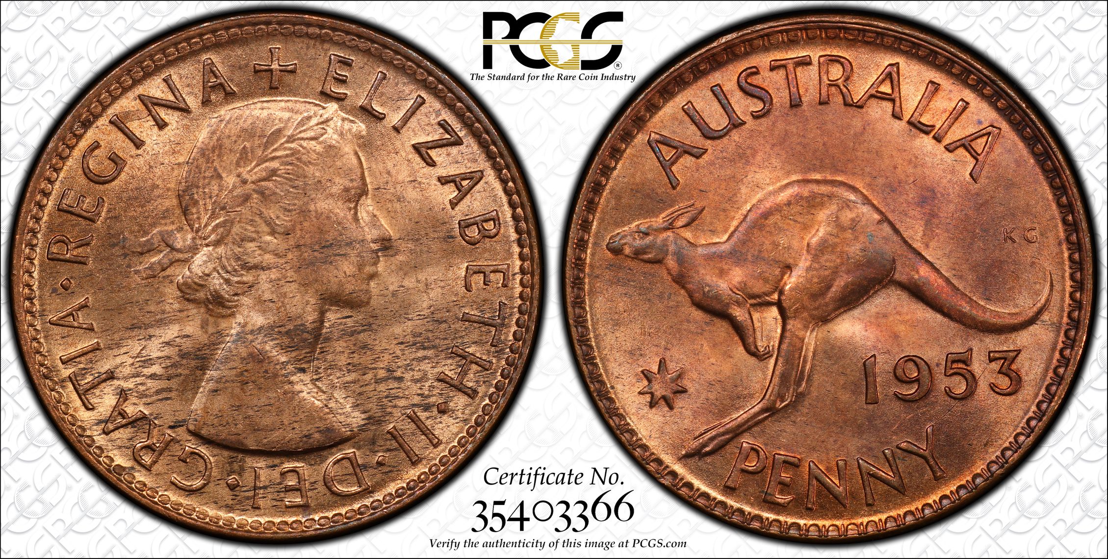 1953 Australia Penny PCGS - MS64RD -366