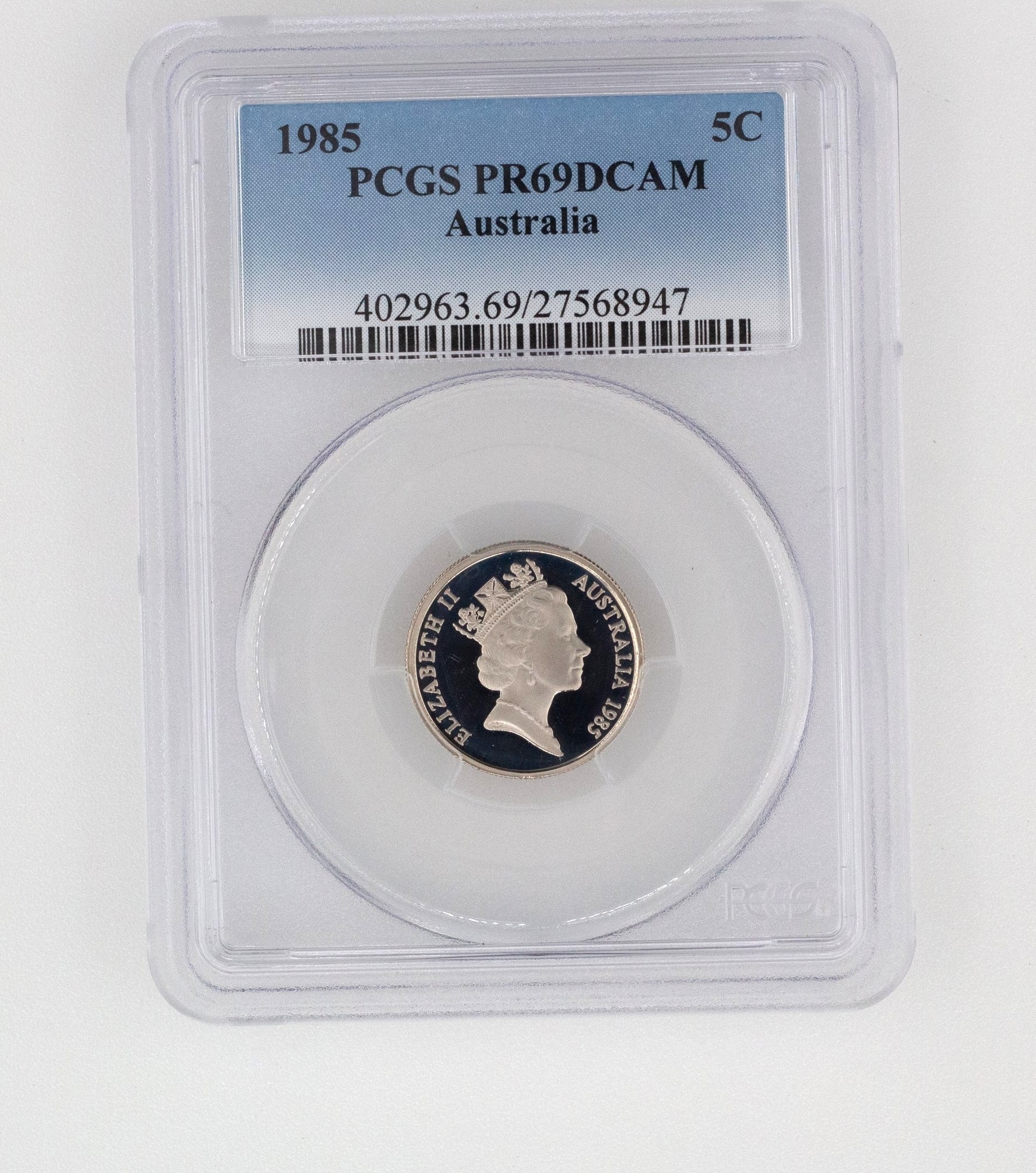 Elizabeth II, Five Cent, PR69DCAM , 1985
