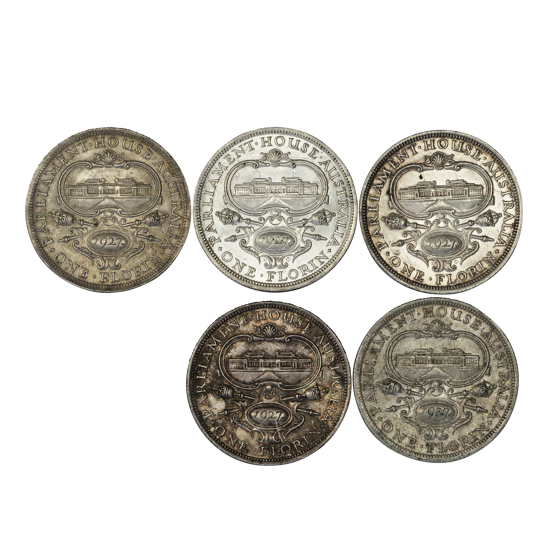 Group, Florins, 1927, aUNC-UNC