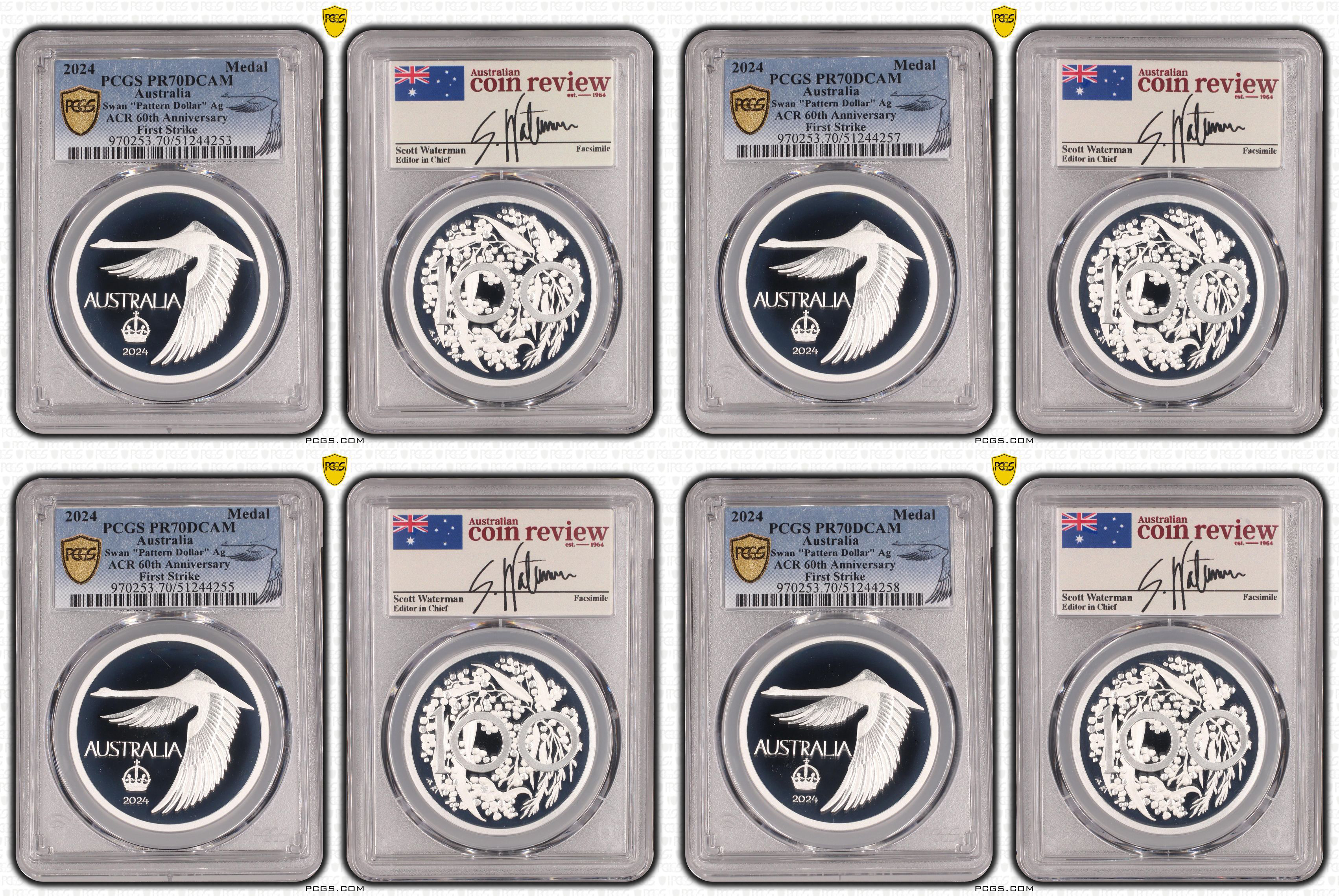 Group of 4 ACR Swan Pattern Dollar Silver Proof, Crown, 2024, PCGS PR70DCAM