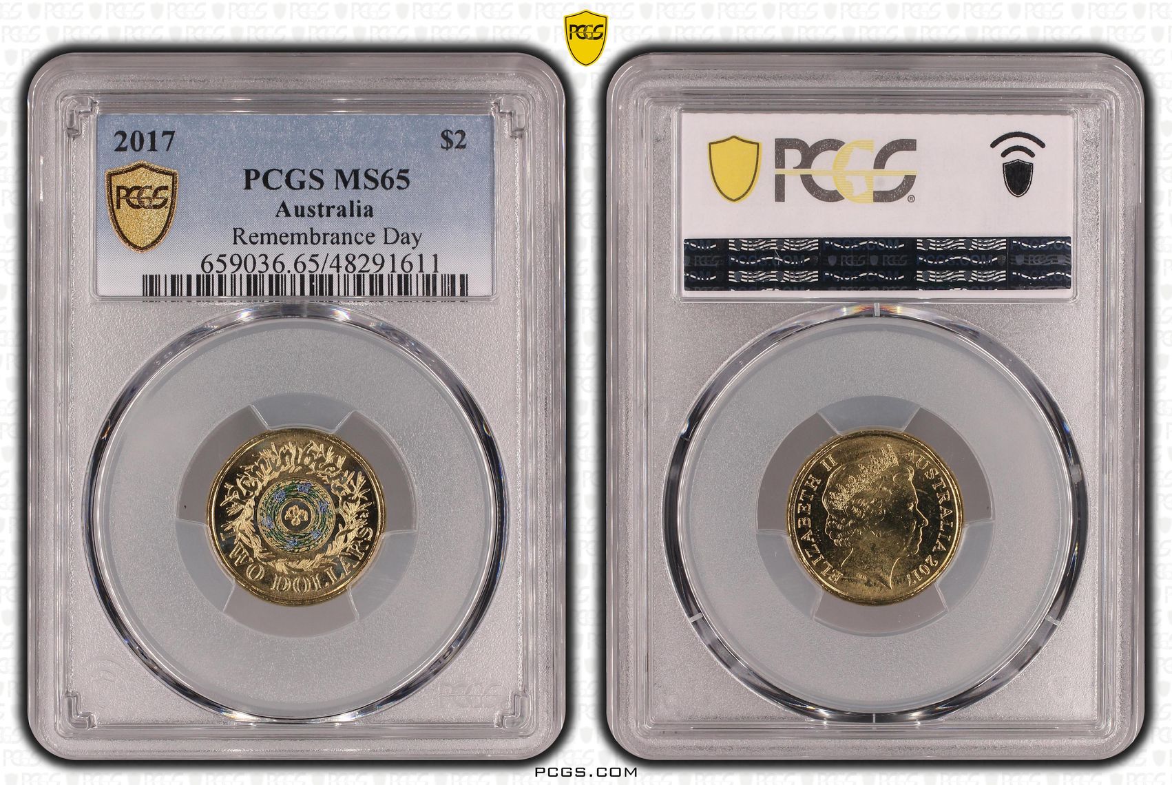 Remembrance Day Colourised, Two Dollar, 2017, PCGS MS65